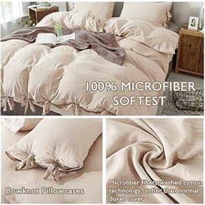 3 Pieces Soft Washed Microfiber Duvet Cover Set, Comforter Cover with Bowknot Bow Tie (1 Duvet Cover, 2 Pillowcases) Easy Care Bedding Set