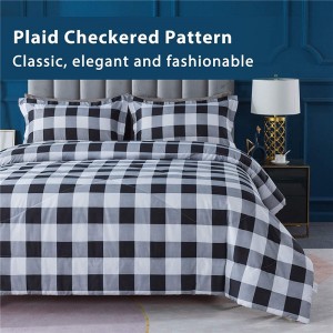 Black Plaid Comforter, 3 Pieces(1 Black White Plaid Comforter and 2 Pillowcases) Buffalo Checked Plaid Comforter Set, Geometric Checkered Comforter Bedding Set