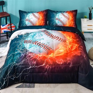 3D Baseball Comforter, 3 Pieces(1 Baseball Comforter, 2 Pillowcase) Sport Microfiber Baseball Comforter Bedding Set for Boy Kids
