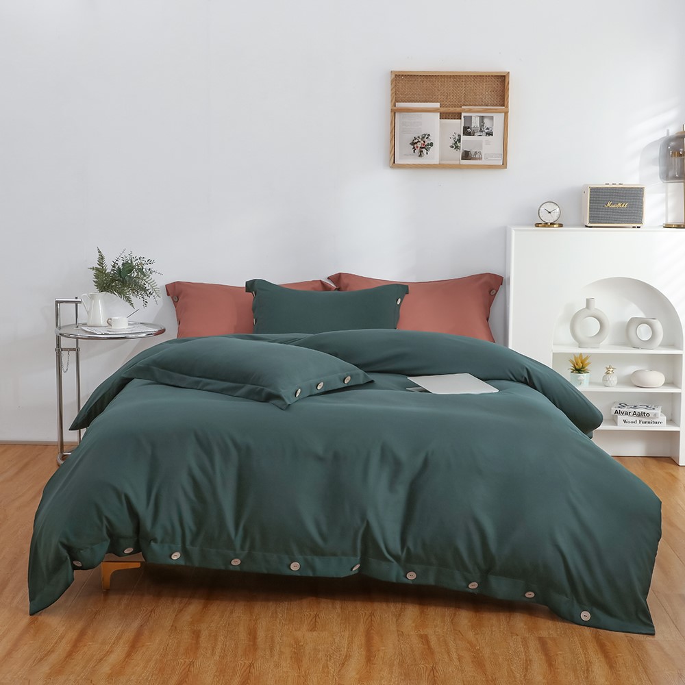 Queen Duvet Cover Set with Decorative Button (90×90 Inch) , 3 Pieces (1 Solid Duvet Cover, 2 Pillowcases) Soft Washed Microfiber Bedding Duvet Covers with Zipper Closure, Corner Ties