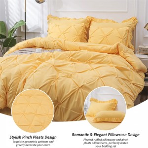 LUCKYBULL Queen Comforter Set 8 Piece Pintuck Bed in a Bag, Fluffy Microfiber Bedding Set Pinch Pleat Yellow Down Alternative Comforter, Soft Textured Bed Set