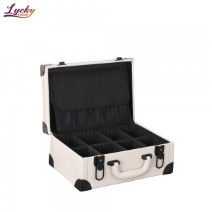 PU Cosmetic case Portable White Makeup Artist Case with Dividers and Mirror