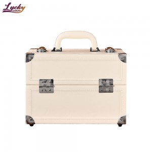 White PU Cosmetic Case Makeup Case with 4 Trays Makeup Suitcase