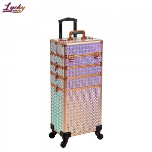 4 in 1 Colorful Trolley Makeup Case Water Cube Professional Rolling Makeup Case
