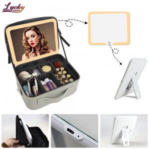 Portable Cosmetic Bag with Removable LED Lights Cosmetic Mirror