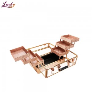 Acrylic Makeup Train Case Makeup Storage Case With 6 Trays For Cosmetic Accessories