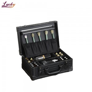 Black PU Crocodile Cosmetic case with Dividers and Mirror Makeup Suitcase