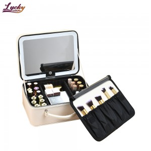 White Makeup Bag with Led Mirror Custom Cosmetic Bag with Lights