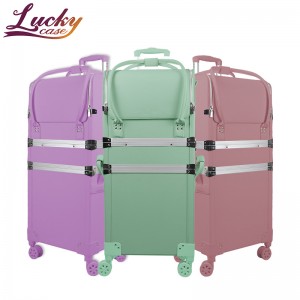 3 In 1 White PU Trolley Makeup Case Beautiful Cosmetic Travel Case