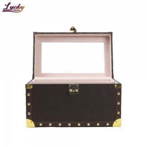 Brown Color PU Leather Makeup Case With Velvet Lining Tray And Mirror Retro Cosmetic Case