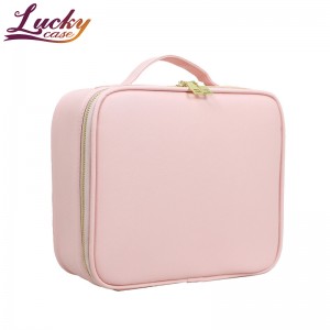 Pink Color High Quality PU Makeup Bag With Mirror Portable Travel Cosmetic Bag