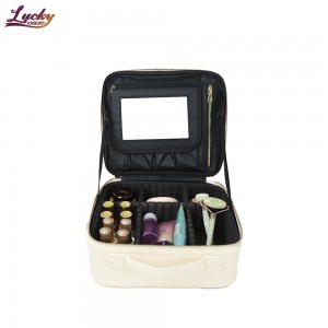 White Cosmetic Bag with Mirror Travel Makeup Case Organizer Makeup Bag with Dividers
