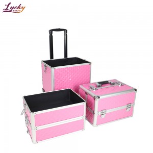 Makeup Artist Train Case Makeup Vanity Trolley with 4 Detachable Removable Wheels