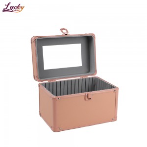 Makeup Train Case Professional Pink Makeup Box Cosmetic Storage Case with Mirror