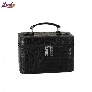 Small Makeup Train Case Crocodile Pu Makeup Case Professional Cosmetic Case with Mirror