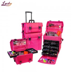 Pink Makeup Travel Case 2 in 1 Makeup Rolling Bag with Wheels