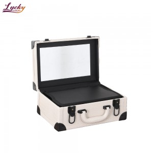PU Cosmetic case Portable White Makeup Artist Case with Dividers and Mirror