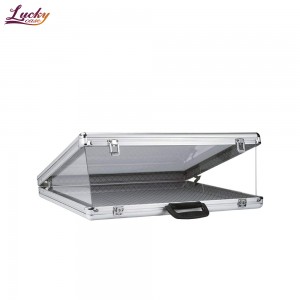 Aluminum Glass Top Display Locking Travel Table Counter Top Case w/side Panel Acrylic Display Case