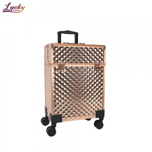 2 in 1 Gold Rolling Makeup Case Professional Makeup Train Case
