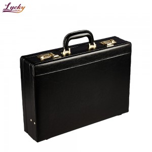 Black PU Leather Briefcase Business Meeting Carrying Protected Case For Laptop And Document