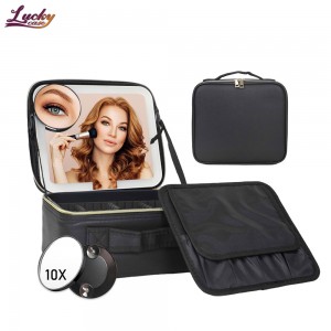 Cosmetic Bag with Detachable 10x Magnifying Mirror Travel Makeup Bag with Light Up Mirror