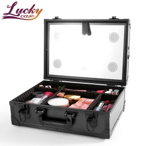 Makeup Storage Case with Lighted Mirror Large Makeup Artist Organizer Kit
