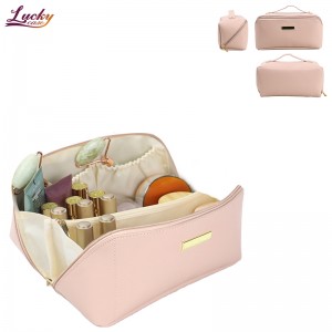 Travel Makeup Bag Portable Flat Large Opening Cosmetic Bag For Toiletries and Cosmetics