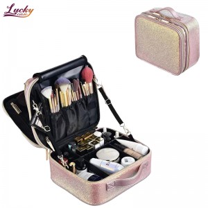 Double Layer Makeup Bag Large Capacity Cosmetic Bag with Brush Compartments