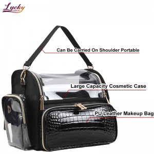 Black PU Crocodile Pattern Makeup Bag With Acrylic Box PVC Travel Toiletry Bag
