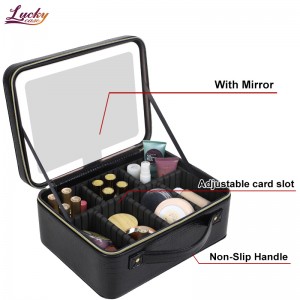 Black Makeup Bag With Led Mirror Portable And Waterproof Makeup Case With Led Mirror