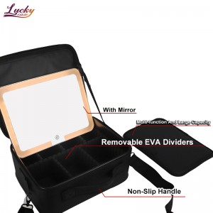 Travel Makeup Bag with LED Mirror Professional Cosmetic Bag with Compartment