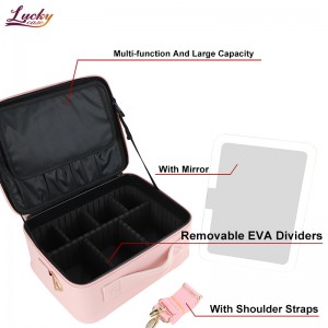 Portable Travel Makeup Bag Cosmetic Bag with LED Mirror Adjustable Brightness