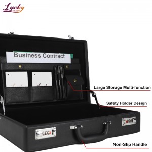 Expandable PU Leather Briefcase Attache Dual Combination Locks