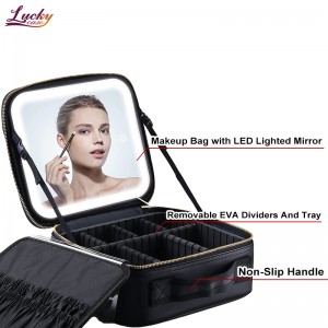 Travel Makeup Case with Large Lighted Mirror