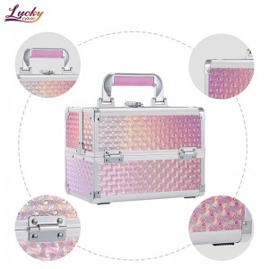 Shiny Pink Portable Travel Makeup Case with Mirror Professional Cosmetic Case