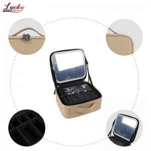 Makeup Case with Lighted Mirror Waterproof Pu Cosmetic Bag