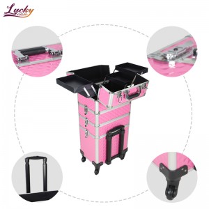 Makeup Artist Train Case Makeup Vanity Trolley with 4 Detachable Removable Wheels