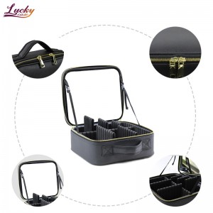 Cosmetic Case with Large Mirror Travel Makeup Train Case Organizer with Adjustable Dividers