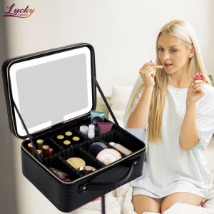 Black Makeup Bag With Led Mirror Portable And Waterproof Makeup Case With Led Mirror