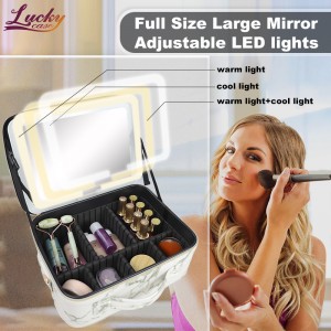 Travel Makeup Case Bag with LED Light Mirror with 3 Adjustable Color Brightness