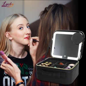 Cosmetic Bag with Detachable 10x Magnifying Mirror Travel Makeup Bag with Light Up Mirror