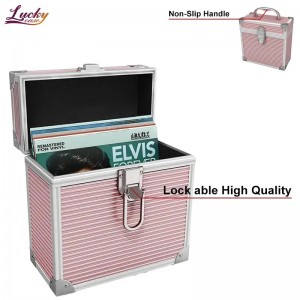 Premium Pink Vinyl Record Case DJ Record Case with Secure Lock
