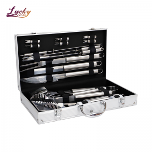 Aluminum BBQ Case Tool Case with 18 Pcs Barbecue Tools Set