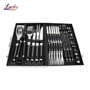 Deluxe Aluminum Tool Case with 26 Pcs Stainless Steel BBQ Set