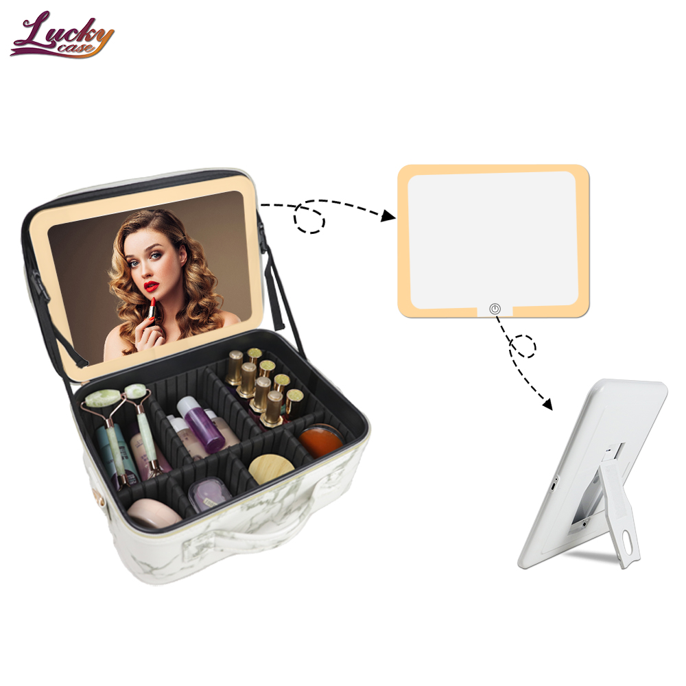 Travel Makeup Case Bag with LED Light Mirror with 3 Adjustable Color Brightness
