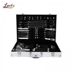 Deluxe Aluminum Tool Case with 26 Pcs Stainless Steel BBQ Set