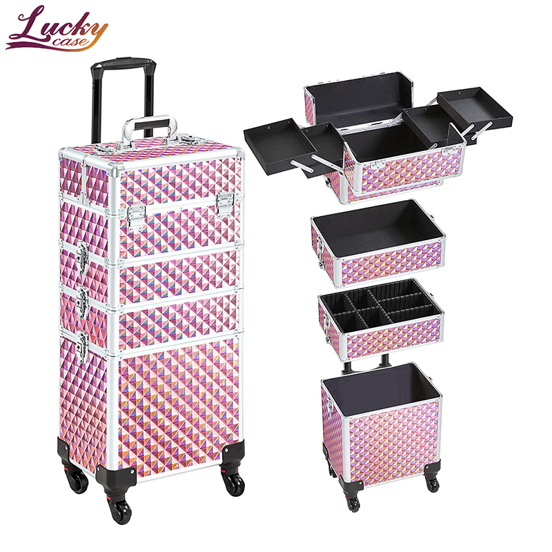 4 in 1 Rolling Makeup Case Professional Makeup Trolley Case