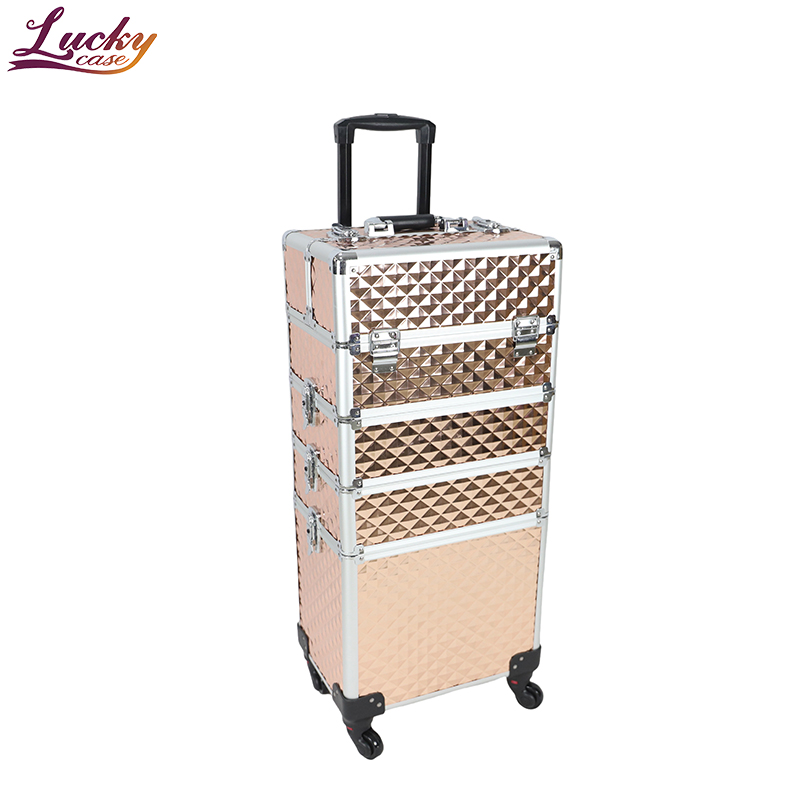 4 in 1 Aluminum Rolling Makeup Case Sturdy Cosmetic Case for Makeup Artists