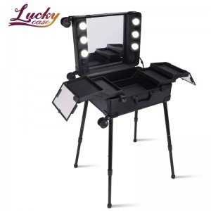 Aluminum Trolley Makeup Train Case with Lights and Wheels