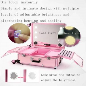 Pink Rolling Makeup Train Case with Lighted Mirror